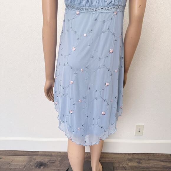[Urban Outfitters] Blue Floral Embroidered 90s Babydoll Mini Dress Size Large L - Picture 7 of 12